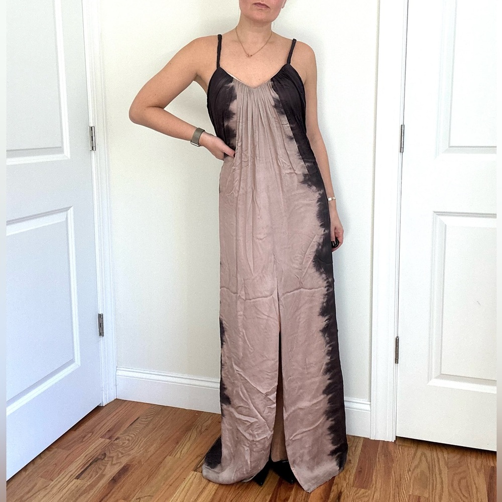 Silk Satin Chiffon Front Slit Evening Gown